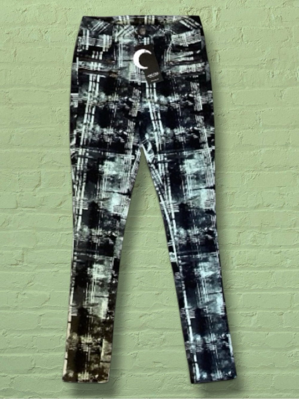 Killstar Skinny Jeans Black Mint Green Distressed Plaid Pants Grunge Punk M NWT